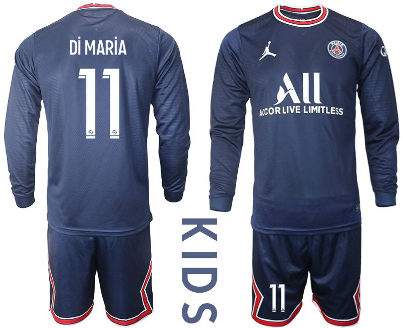 Youth 2021-2022 Club Paris St German home blue Long Sleeve #11 Soccer Jersey->youth soccer jersey->Youth Jersey